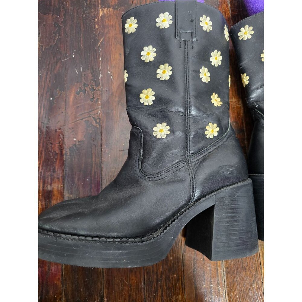 Vintage 90s Y2K Black Daisy Sketchers Grunge Mid-Calf Boots - Picture 5 of 16